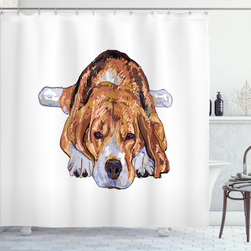 Old Dog Resting Sketch Shower Curtain