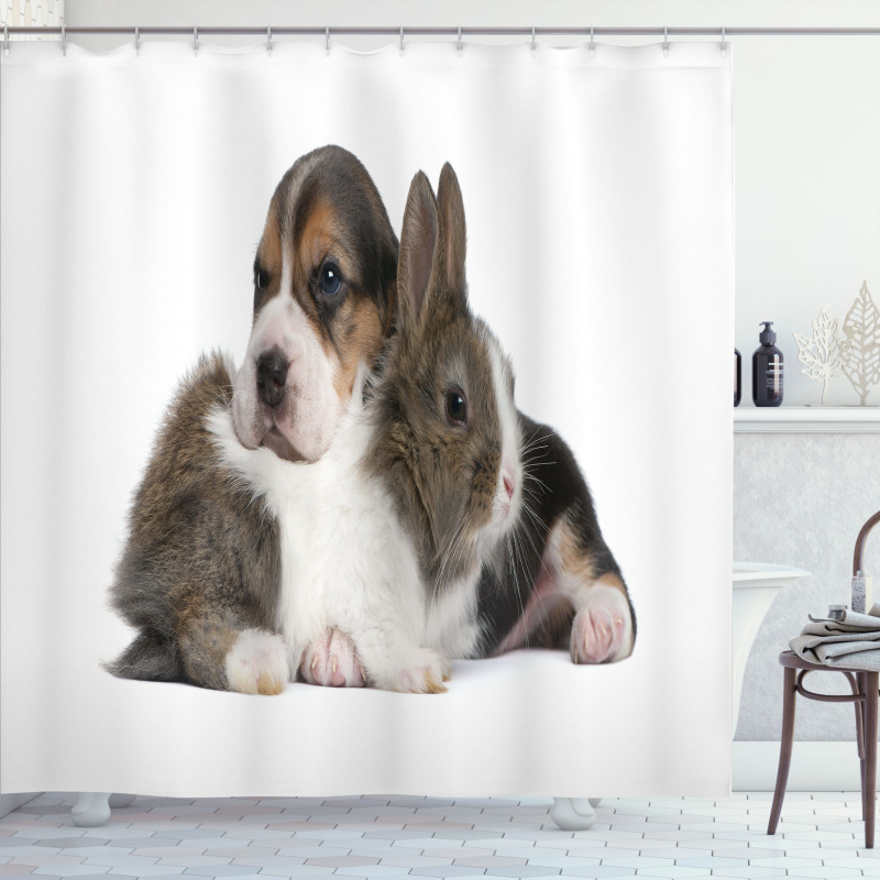 Rabbit Puppy Pet Friends Shower Curtain