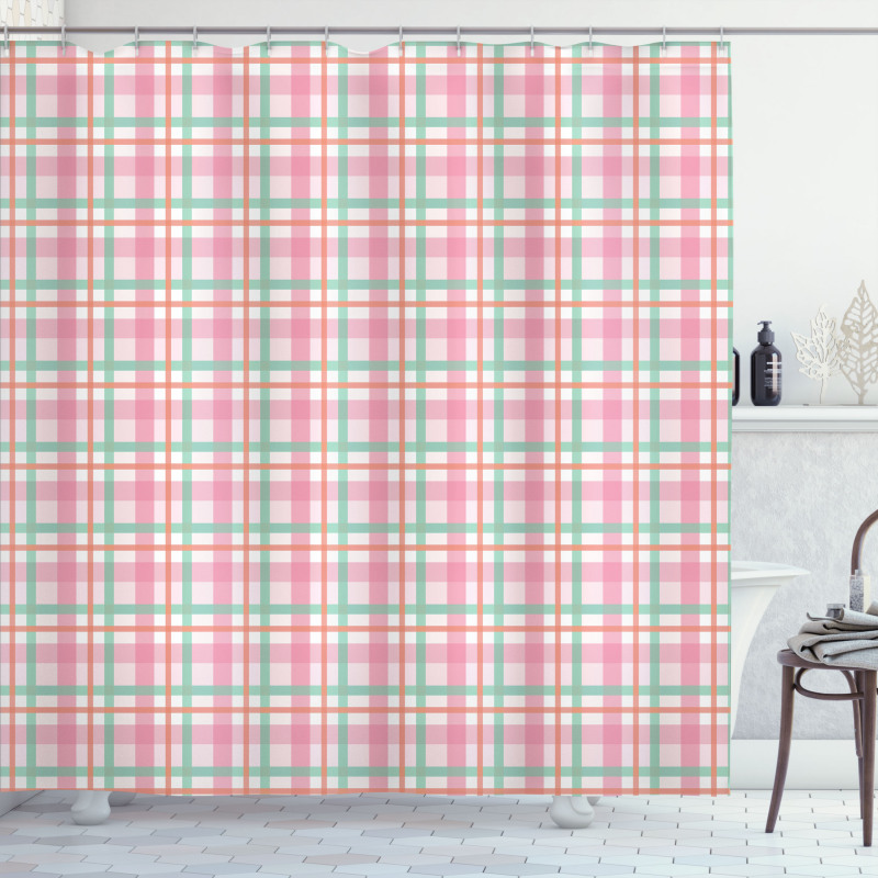 Pastel Color Checkered Shower Curtain