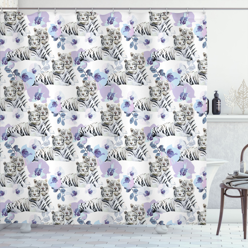 Leopards with Flowers Shower Curtain