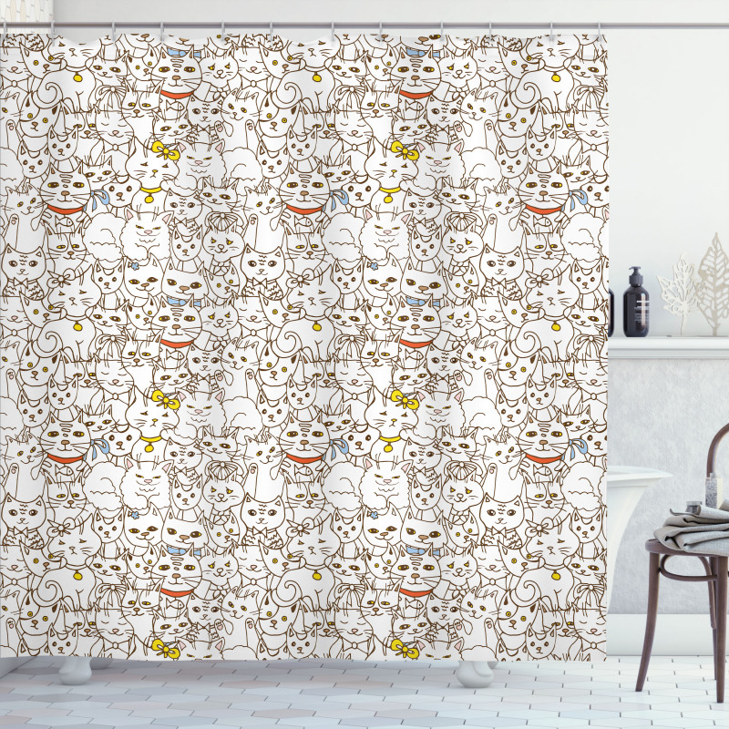 Funny Cat Family Doodle Shower Curtain