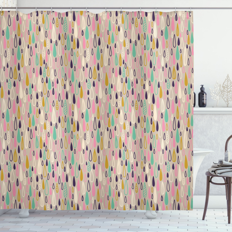 Hand Drawn Raindrops Motif Shower Curtain