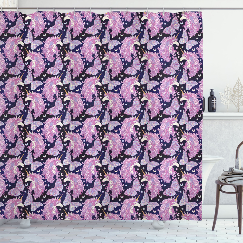 Butterfly Stars Moons Shower Curtain