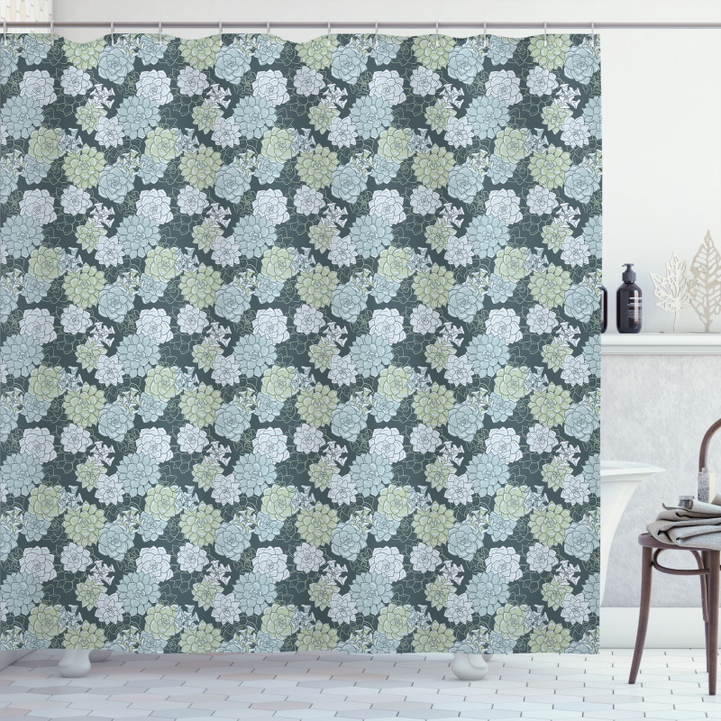 Green Cactus Flowers Shower Curtain