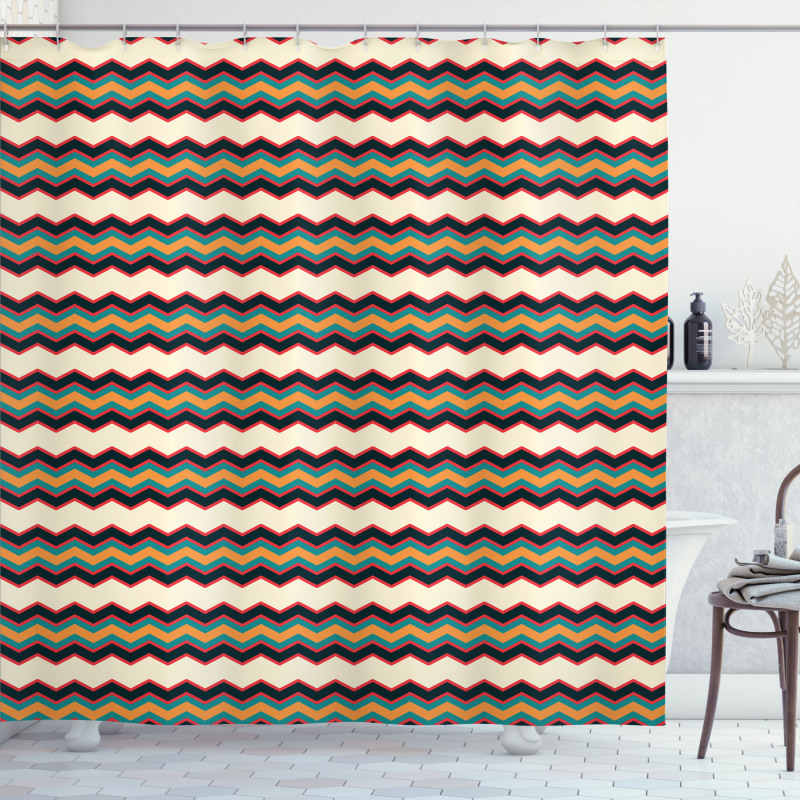 Retro Zig Zag Borders Shower Curtain