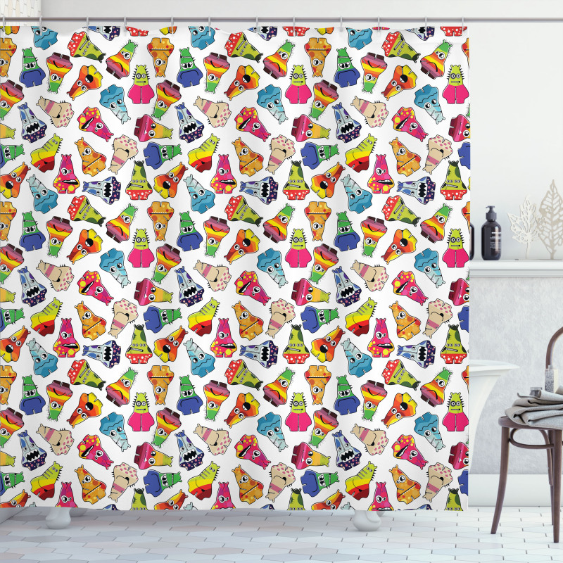 Playful Friendly Monsters Shower Curtain