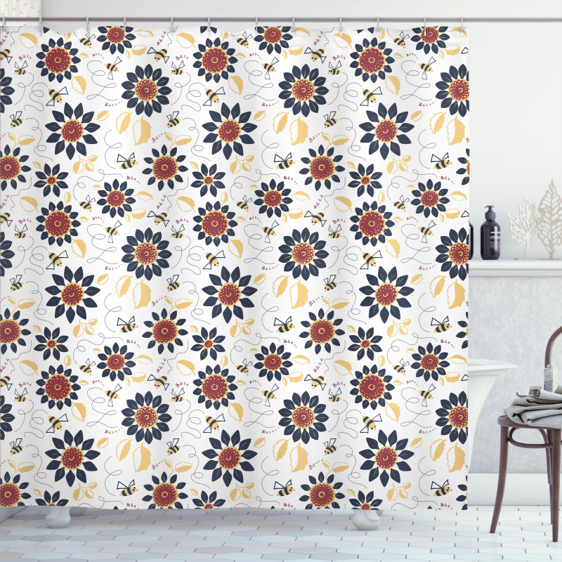 Sunflowers and Funny Bees Shower Curtain
