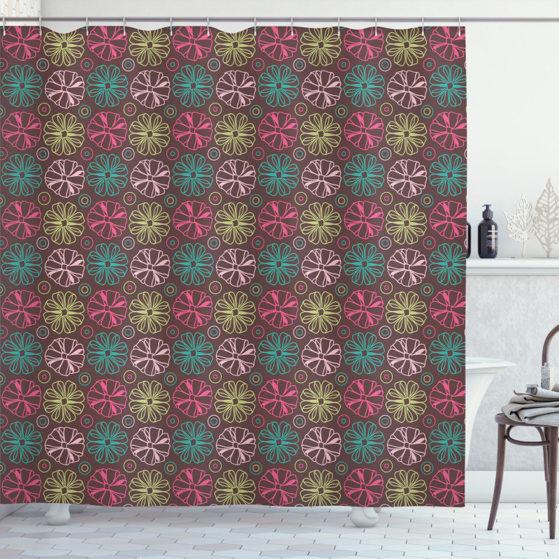 Bows Circles Retro Shower Curtain