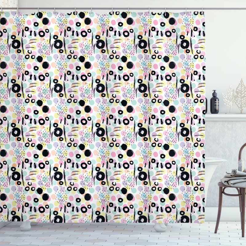Colorful Dots Scribbles Shower Curtain