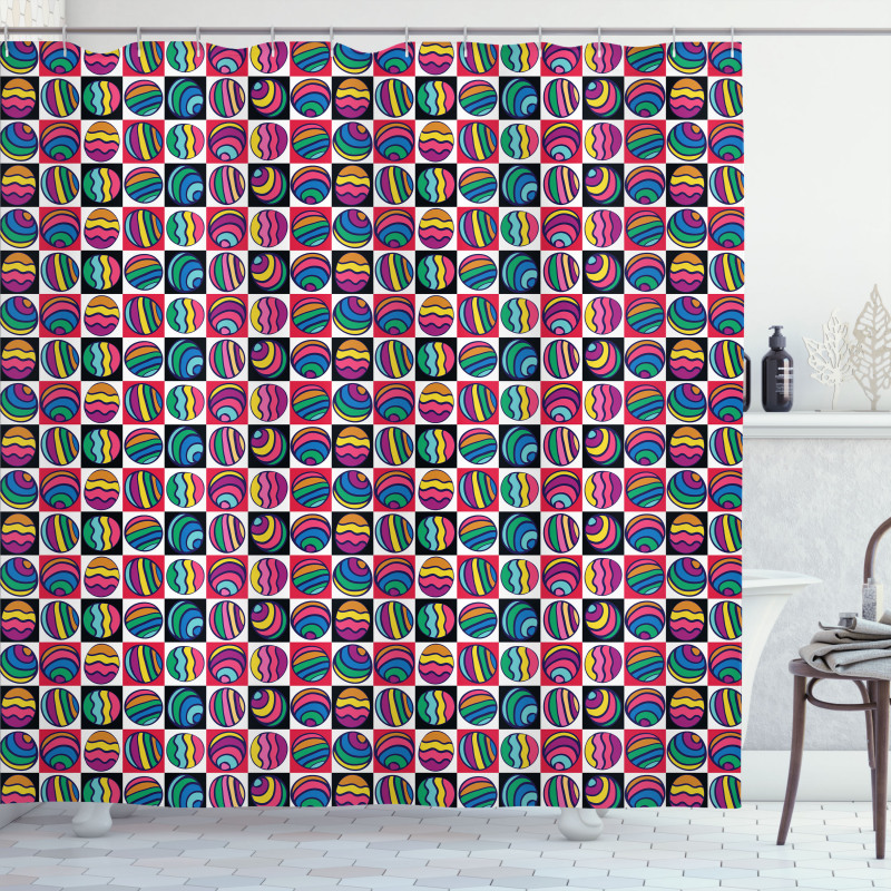 Checkered Doodle Eggs Shower Curtain