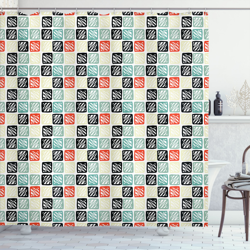Grid Style Squares Zigzag Shower Curtain