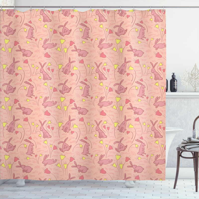 Bunnnies and Flowers Shower Curtain