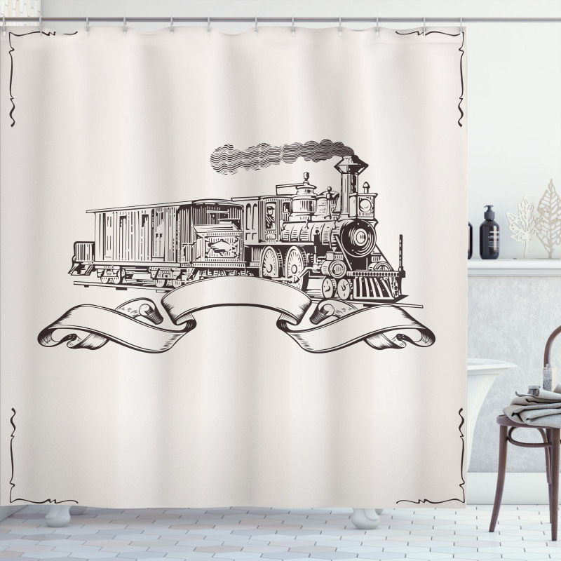 Old School Locomotive Shower Curtain