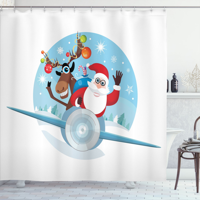 Reindeer and Santa Shower Curtain