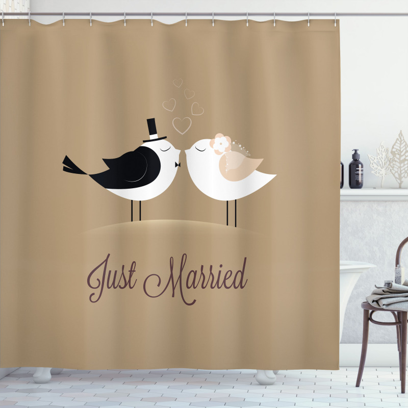 Just Married Birds Kiss Shower Curtain