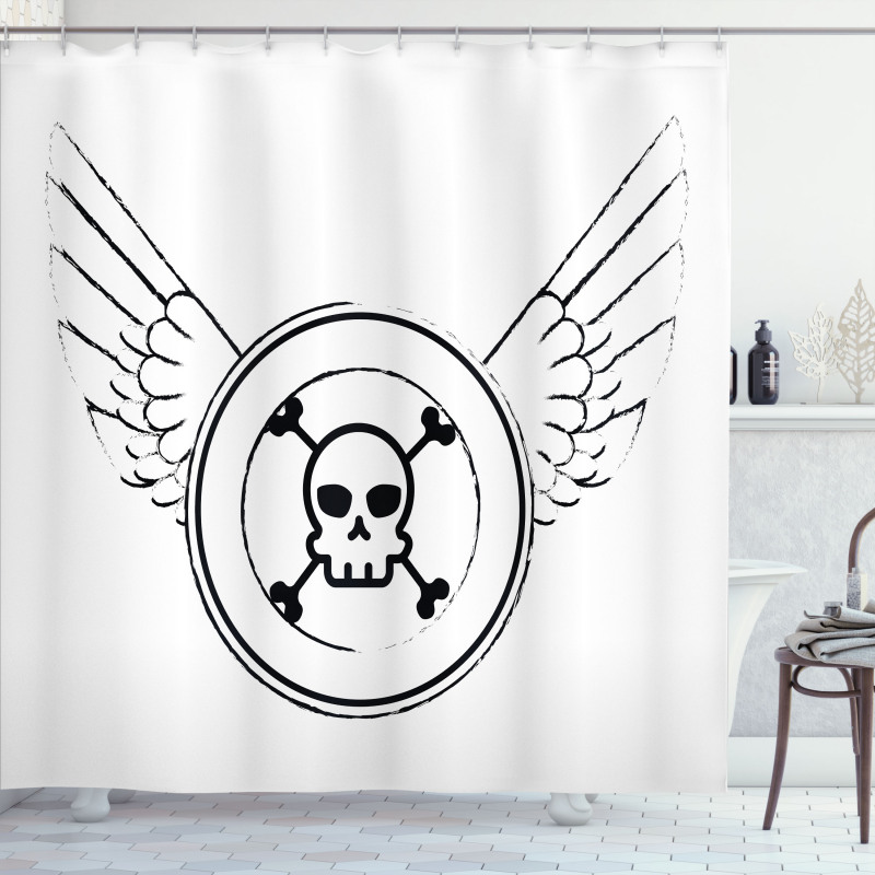 Grungy Stamp with Wings Shower Curtain
