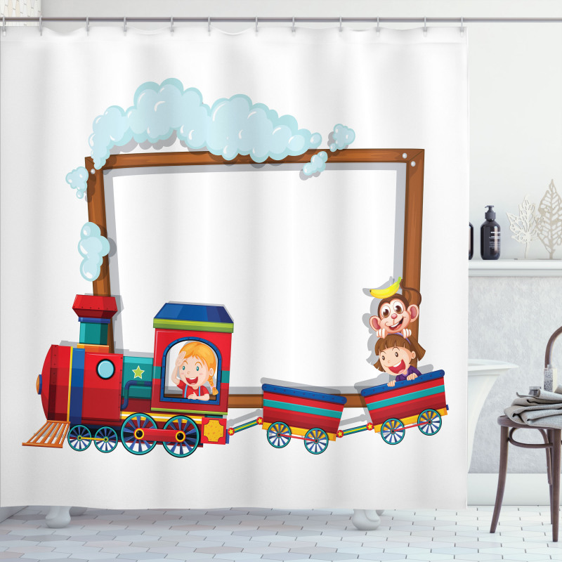 Children on Cartoon Train Shower Curtain