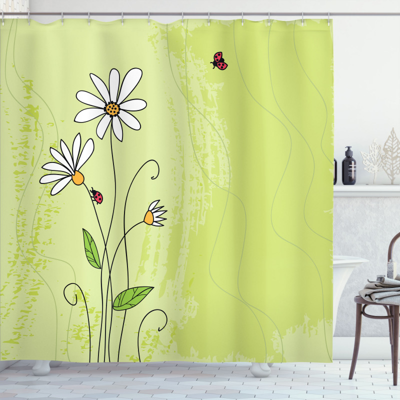 Chamomile Ladybugs Art Shower Curtain