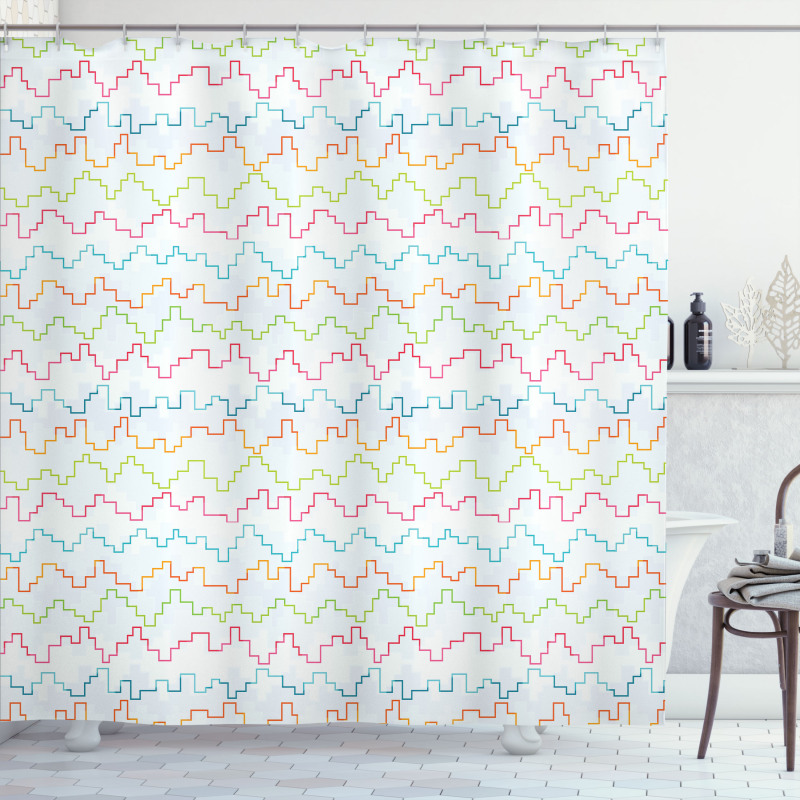 Pixel Zigzag Waves Shower Curtain