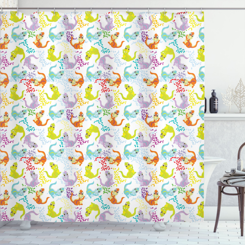 Friendly Cartoon Dragons Shower Curtain