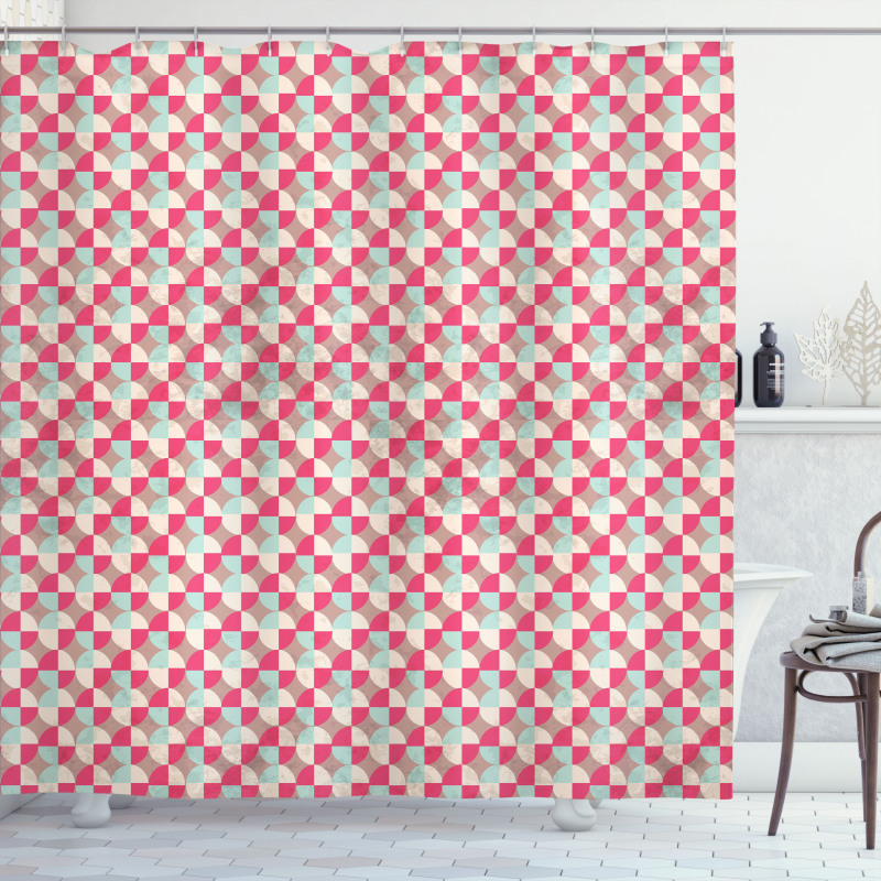Retro Tile of Circles Shower Curtain