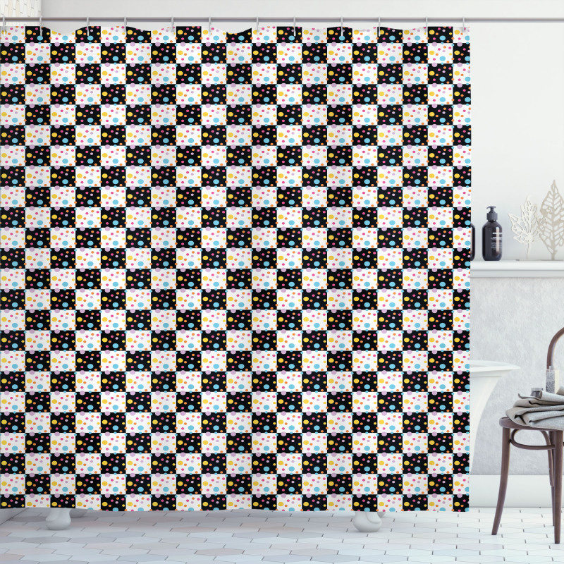 Checkered Dotted Tile Shower Curtain