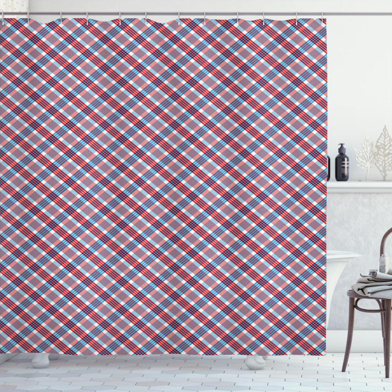 Checkered Diagonal Lines Shower Curtain
