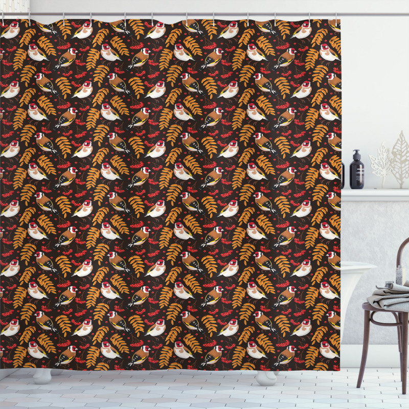 Goldfinch Berry Pattern Shower Curtain
