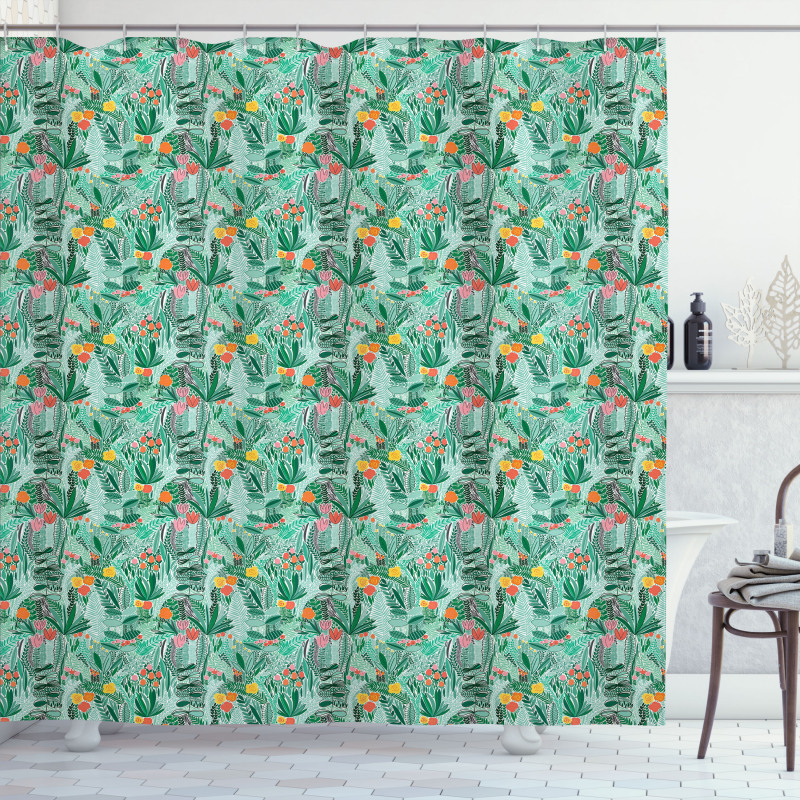 Pink Tulips Foliage Shower Curtain