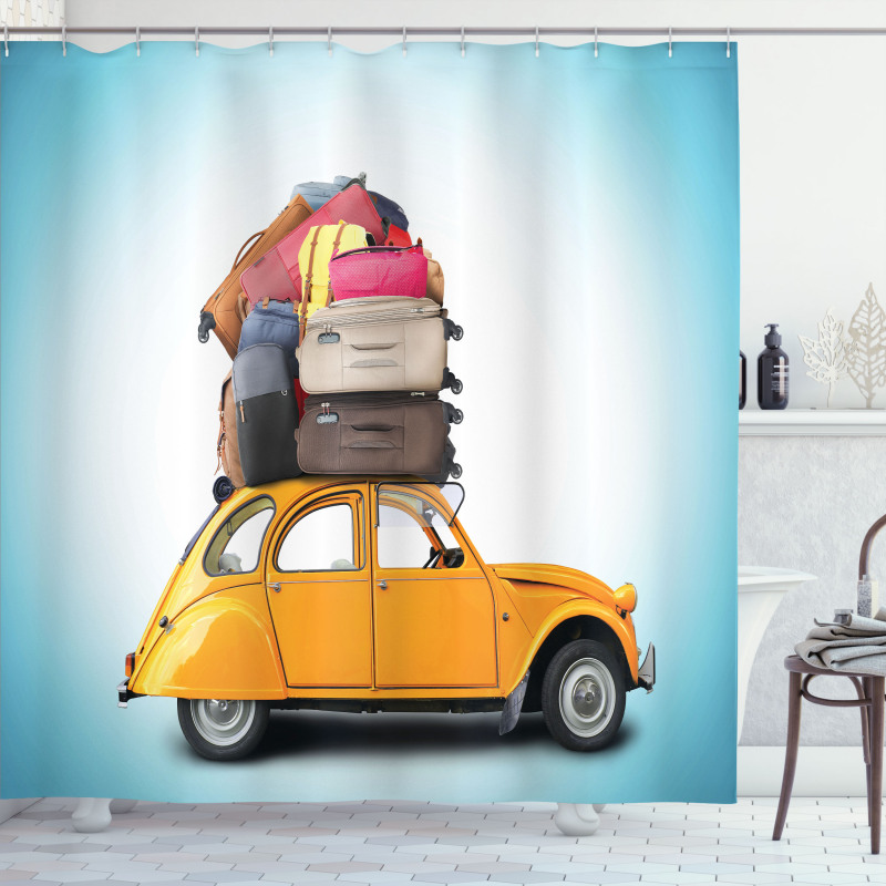 Old Car with Luggage Shower Curtain