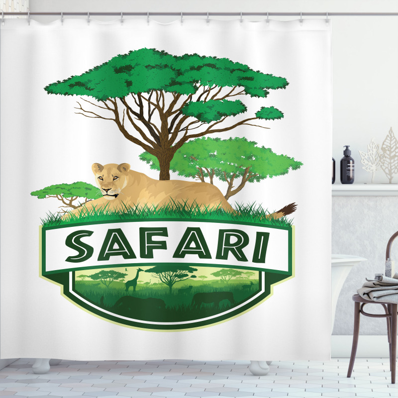 African Green Trees Lion Shower Curtain