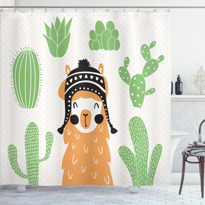Llama in Hat Smiling Shower Curtain