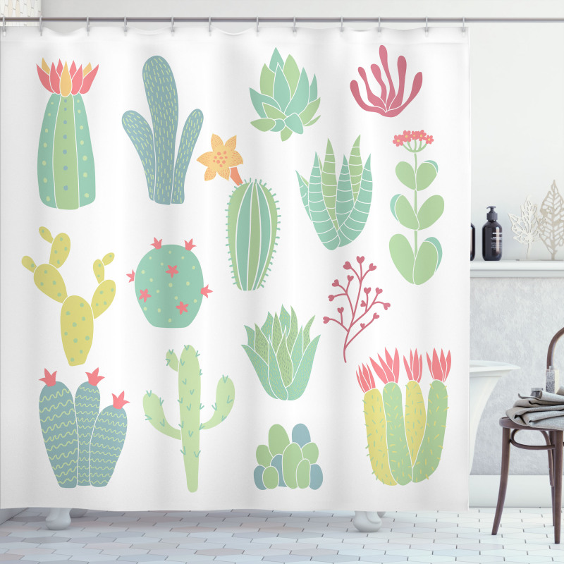 Hand Drawn Style Cacti Shower Curtain