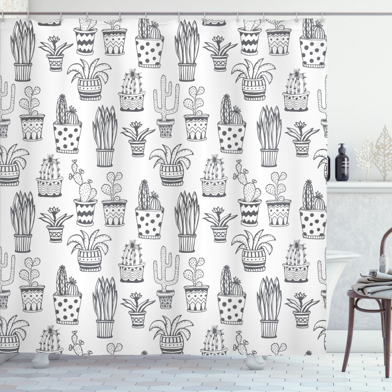 Doodle Flora in Pots Shower Curtain