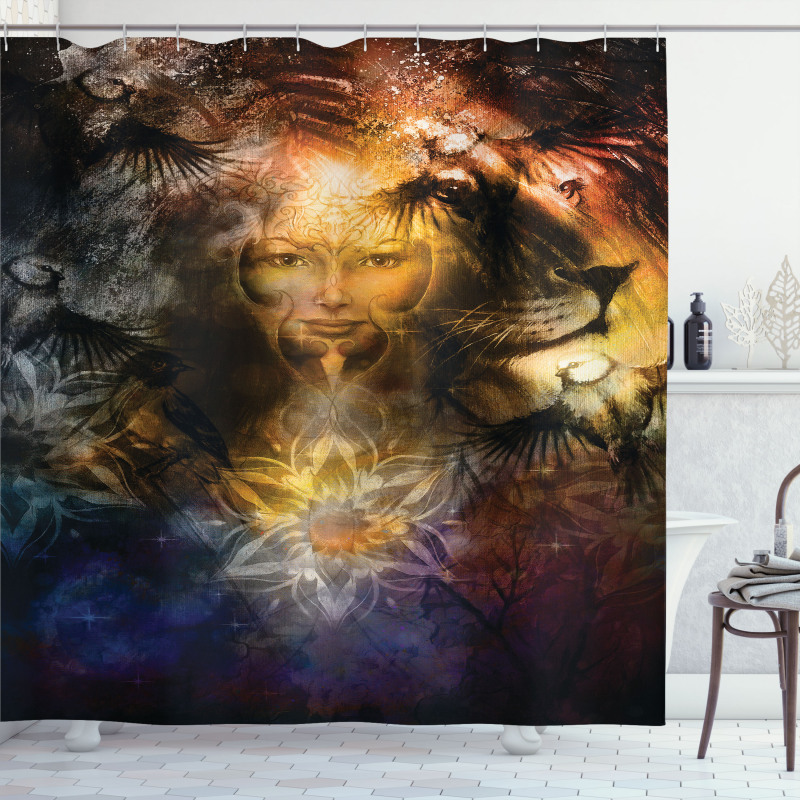 Woman Lion and Flower Shower Curtain