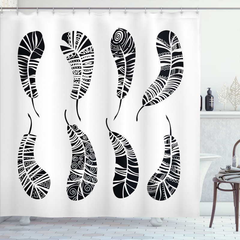 Monochrome Boho Motifs Shower Curtain