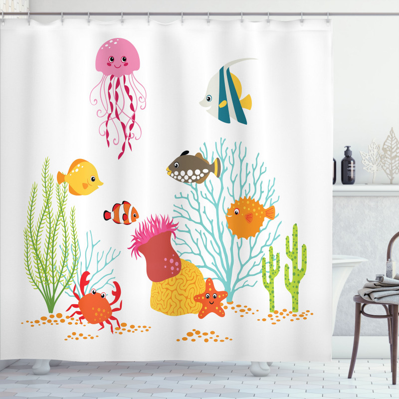 Cartoon Underwater Coral Shower Curtain