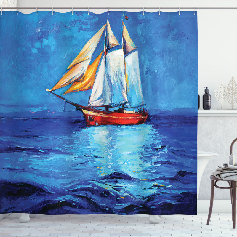 Oil Paint Style Sailship Shower Curtain