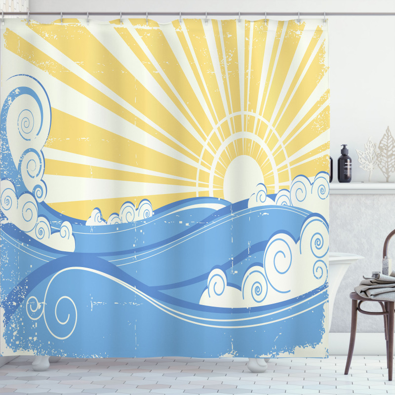 Vintage Waves with Sun Shower Curtain