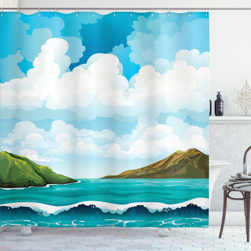 Waves Islands Blue Sky Shower Curtain