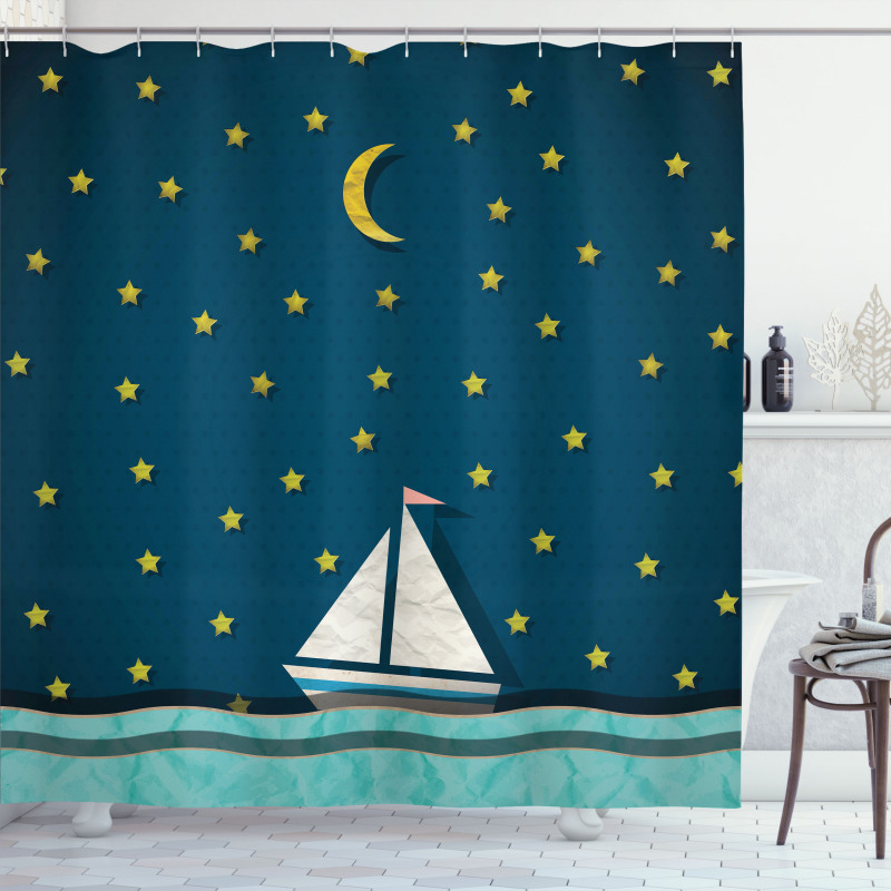 Sailing Boat Night Sky Shower Curtain