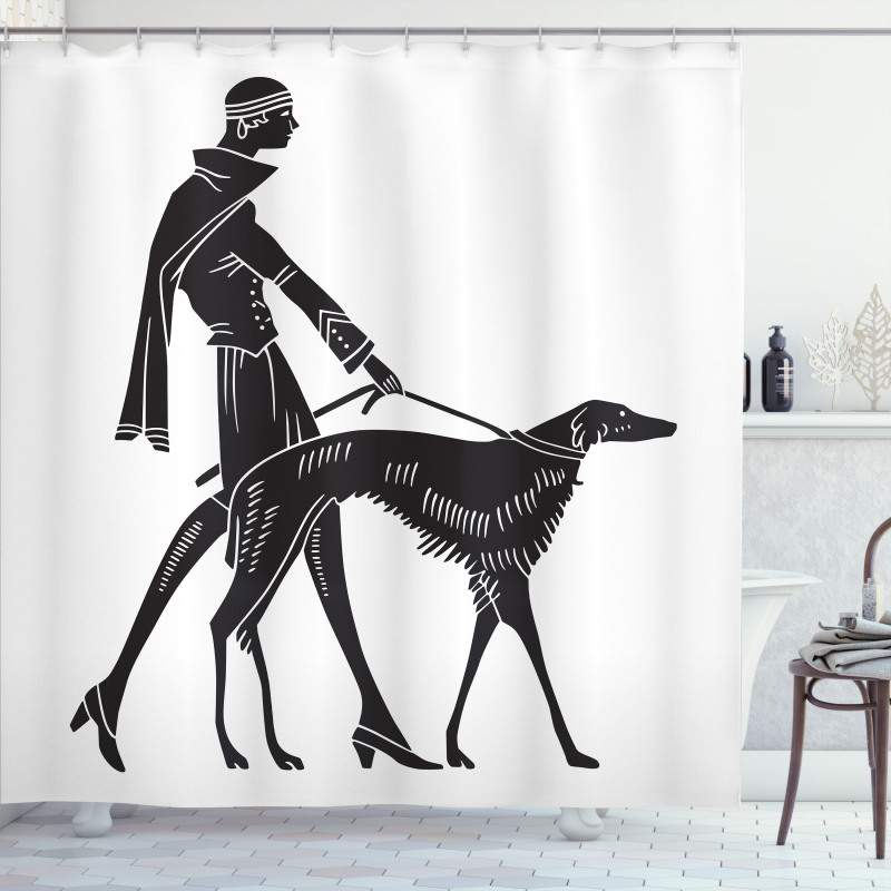 Fashion Woman Dog Shower Curtain