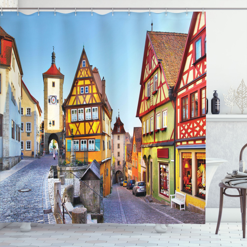 Colorful Street Houses Shower Curtain