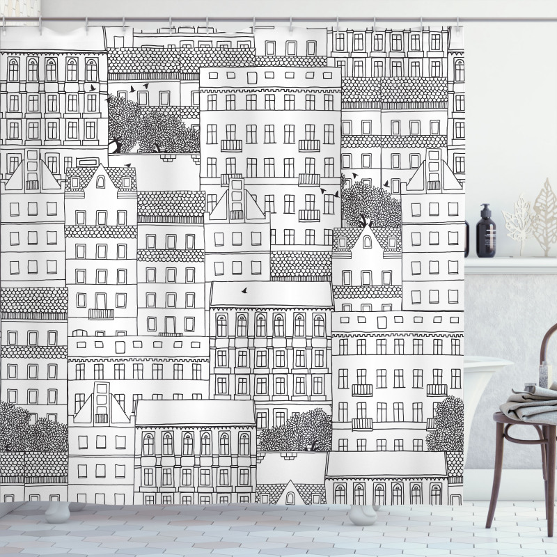 Hand Drawn Houses Town Shower Curtain