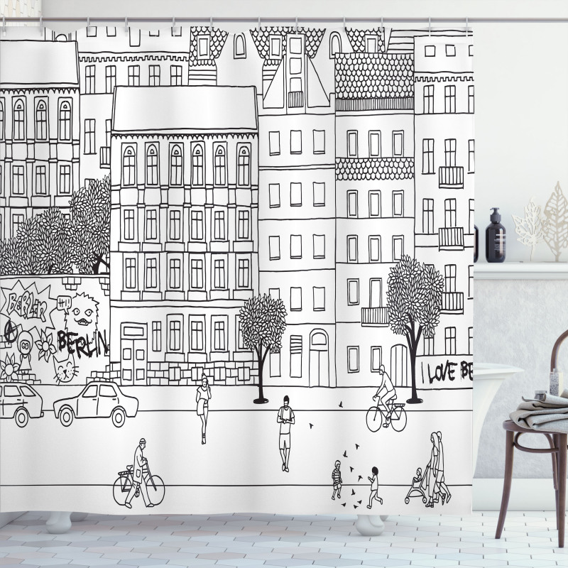 Monochrome Berlin Square Shower Curtain