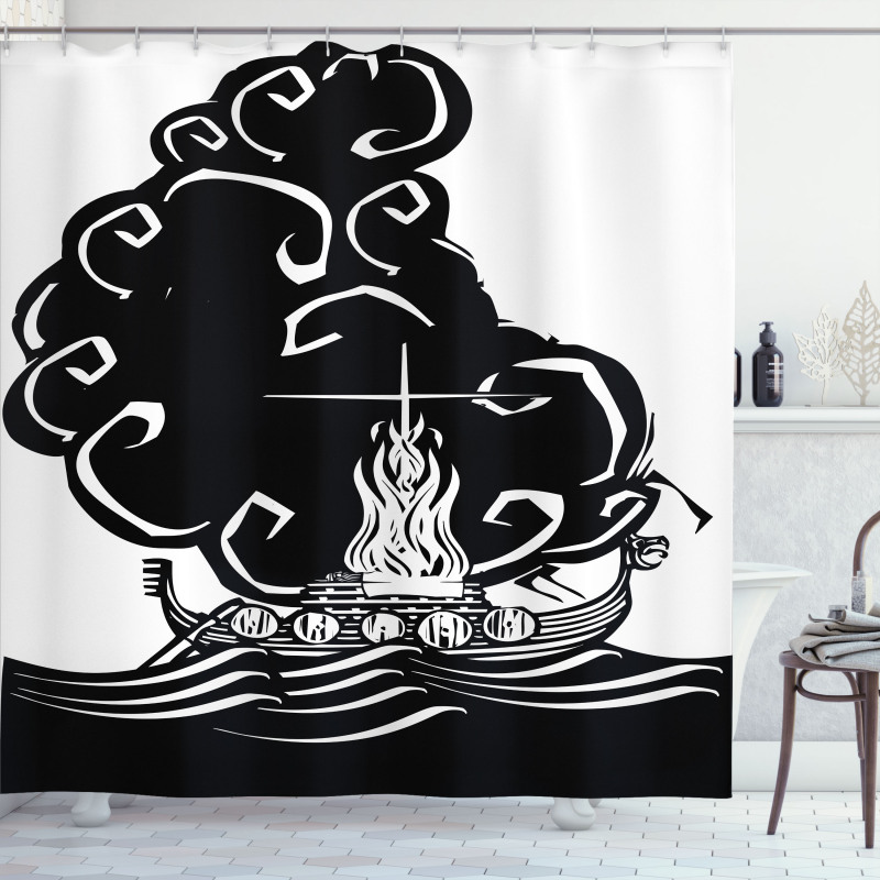 Viking Burning Longboat Shower Curtain