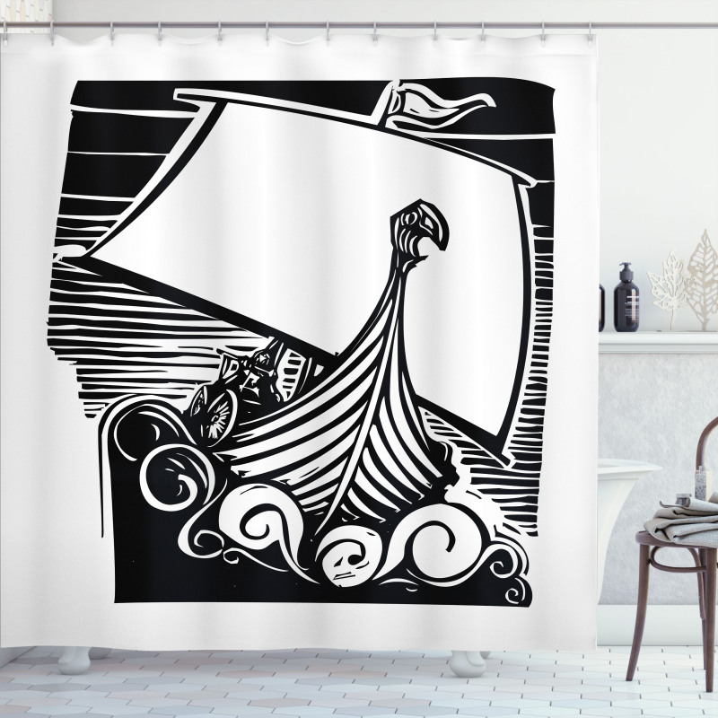 Viking Longboat on Waves Shower Curtain