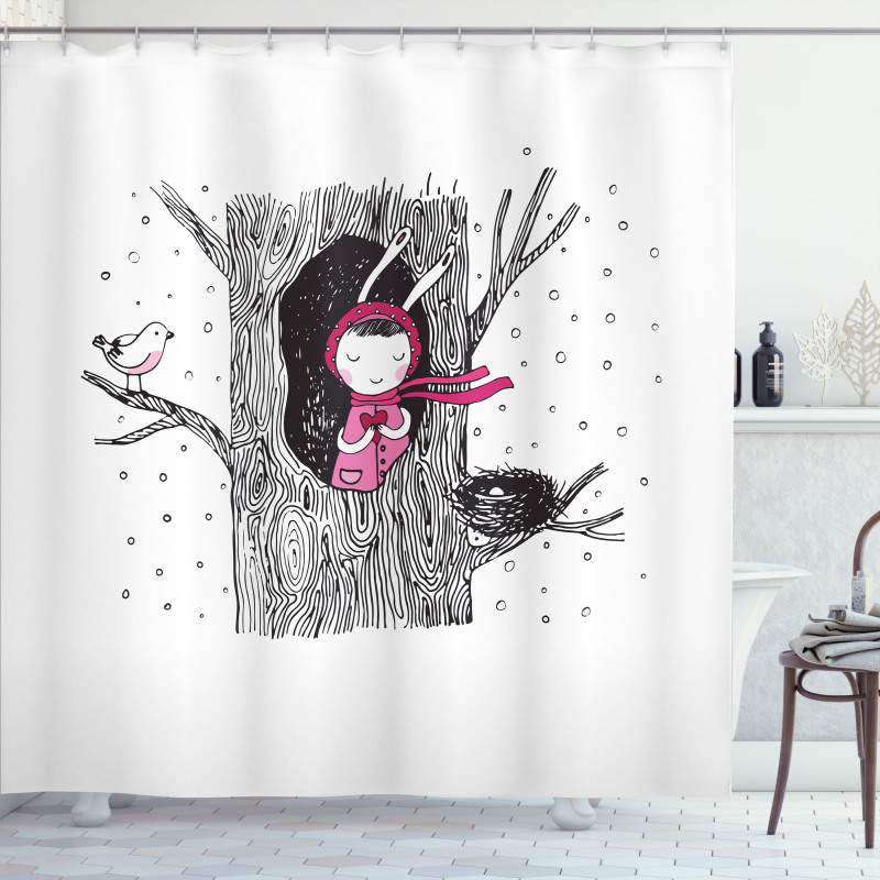 Girl in Hollow with Heart Shower Curtain
