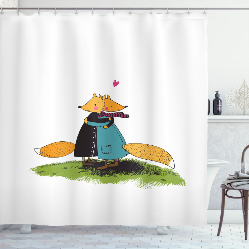 Romantic Animals Hugging Shower Curtain