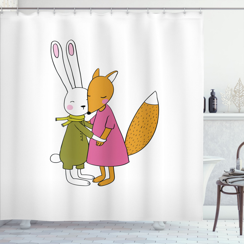 Fox and Hare Hugging Shower Curtain